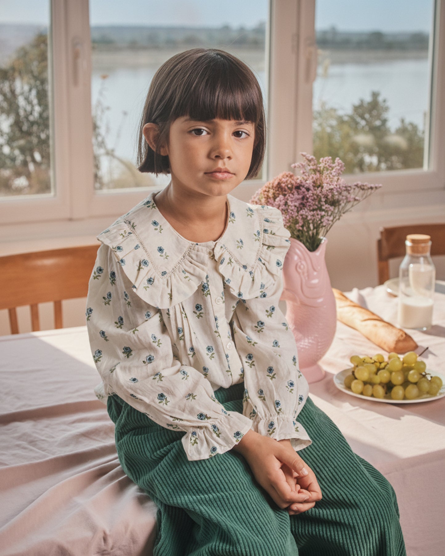 Blouse - Grand col fleuri écru