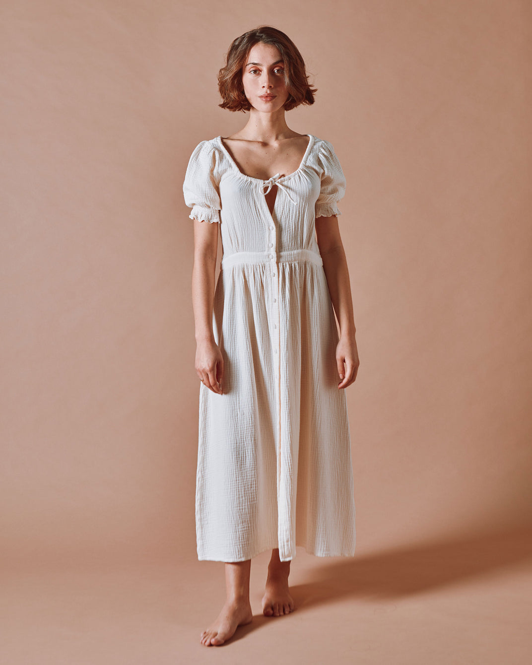 Robe longue - Gaze de coton crème