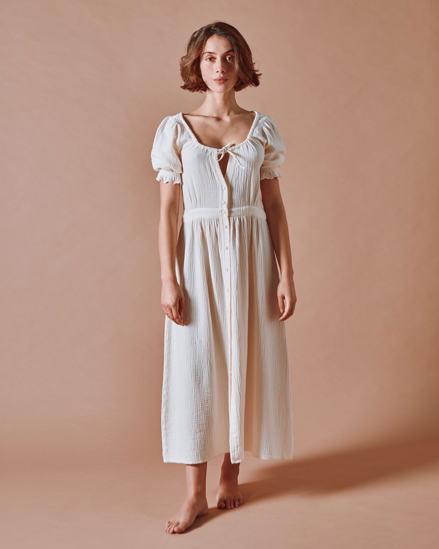 Robe longue - Gaze de coton crème