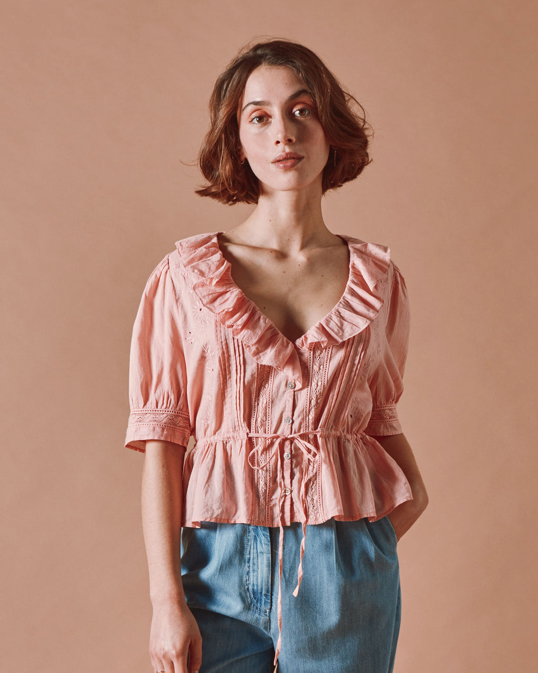 Blouse - Vintage volanté rose