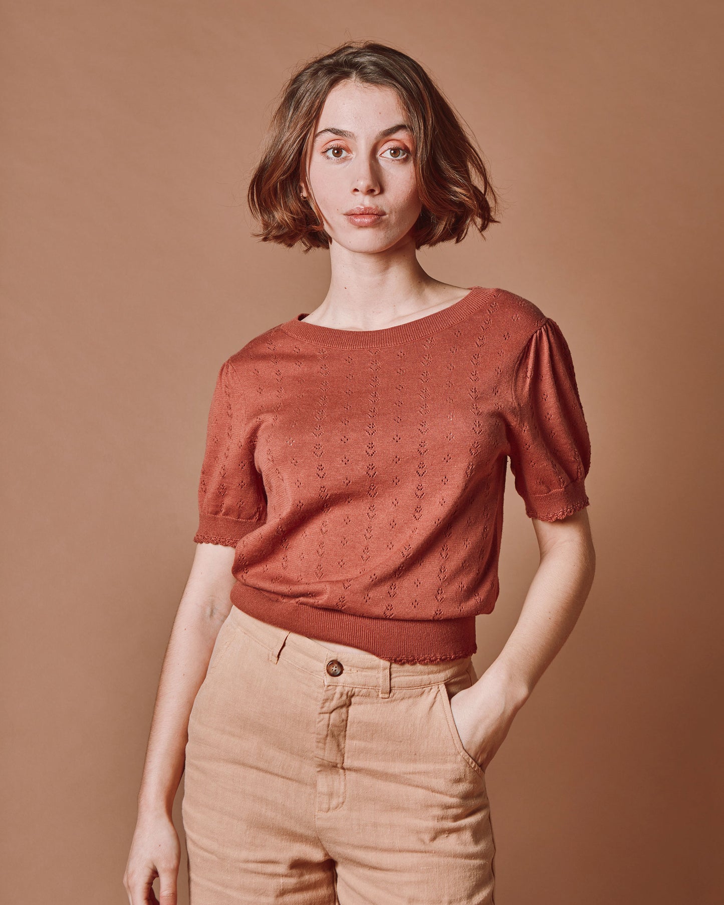 Pull - Ajouré fleurs sienne