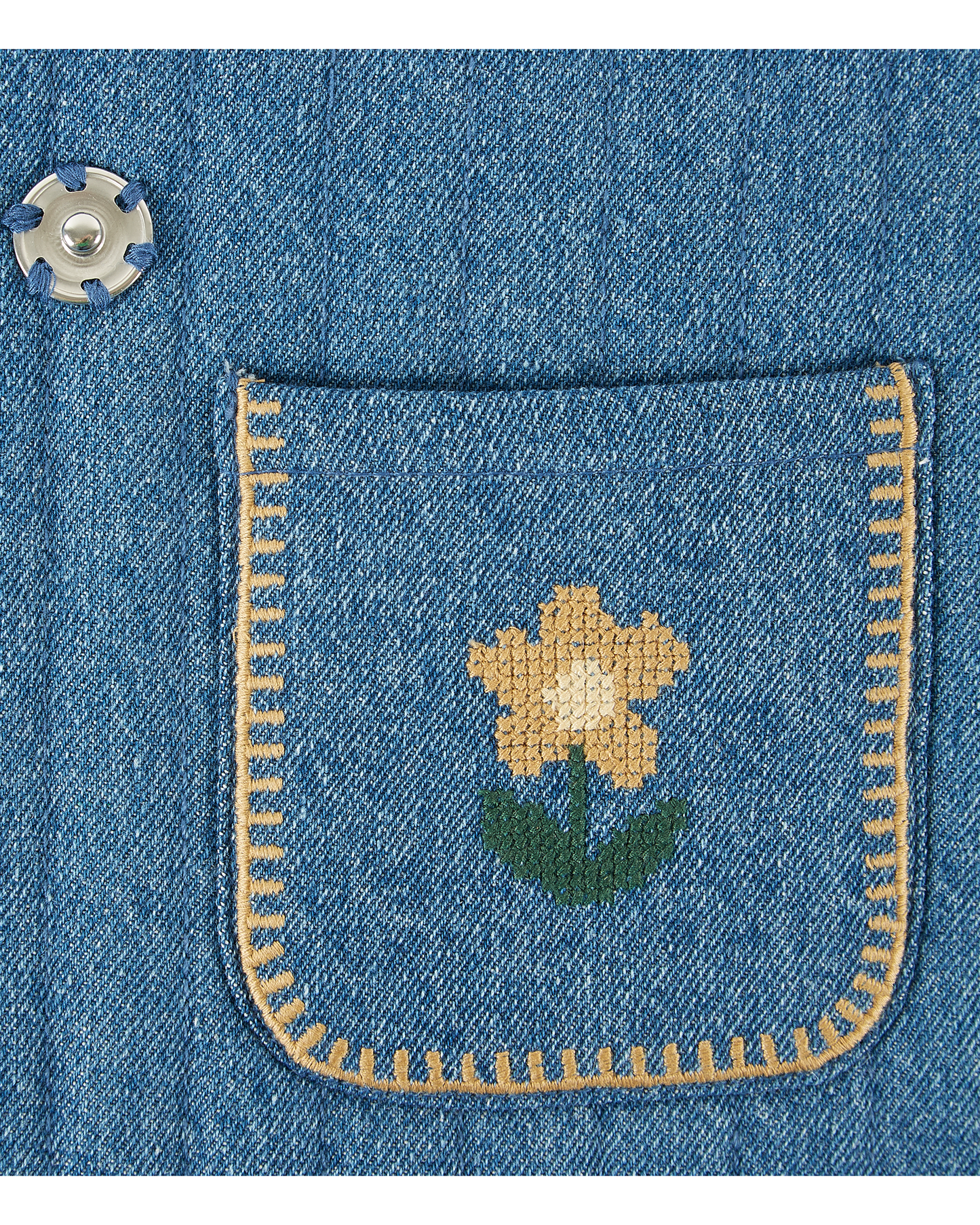 Denim embroidered quilted satchel