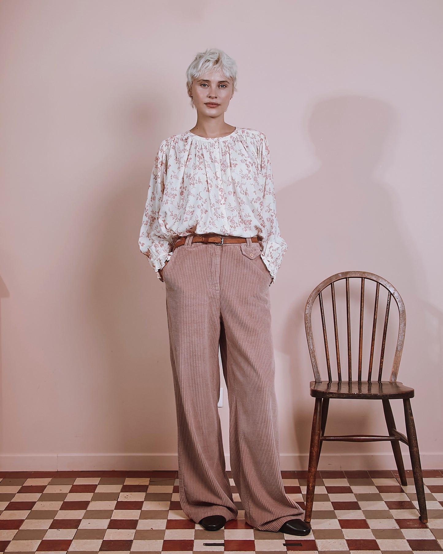 Pantalon - Velours cotelé vieux rose