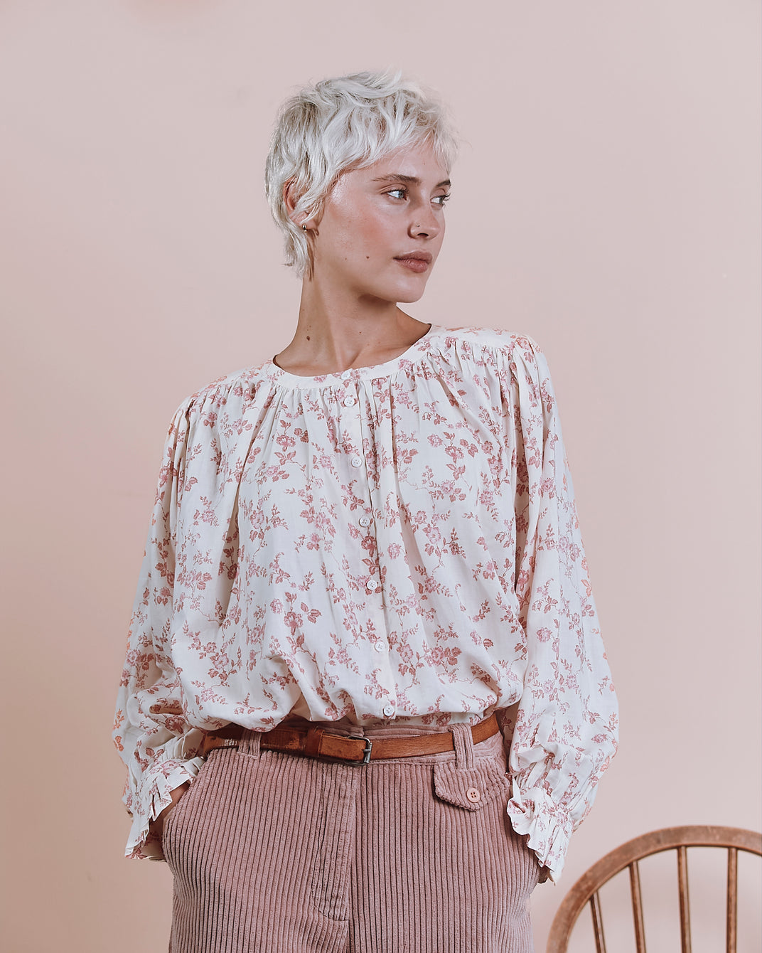 Blouse - Fleurie écru et rose