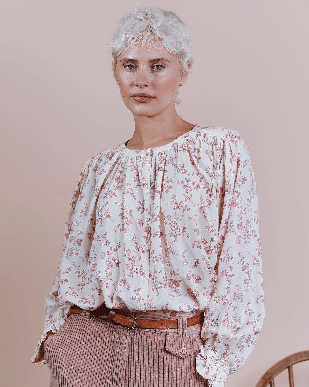Blouse - Fleurie écru et rose