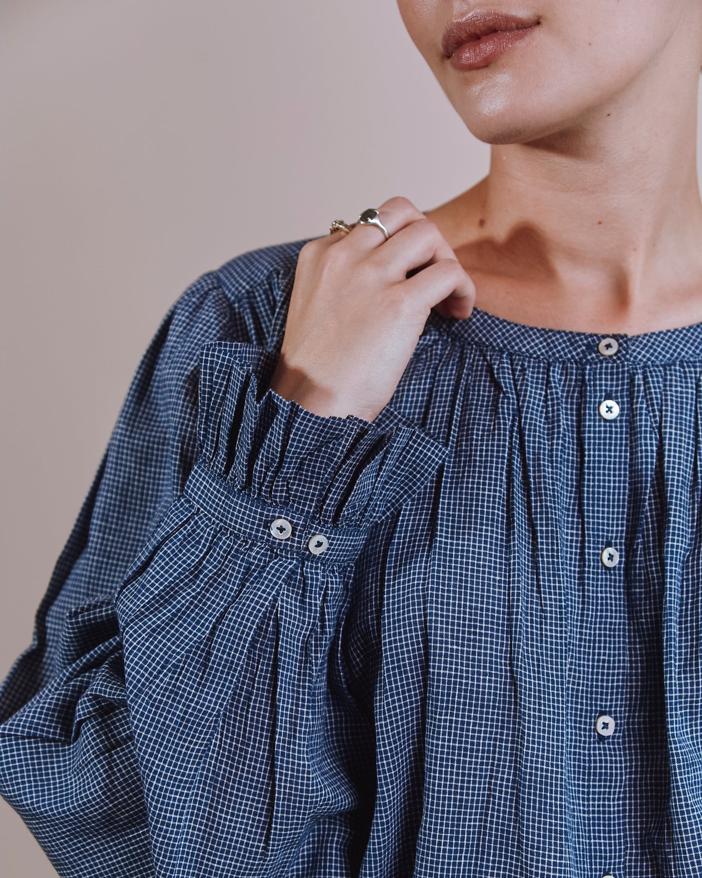 Blouse - Khadi carreaux marine