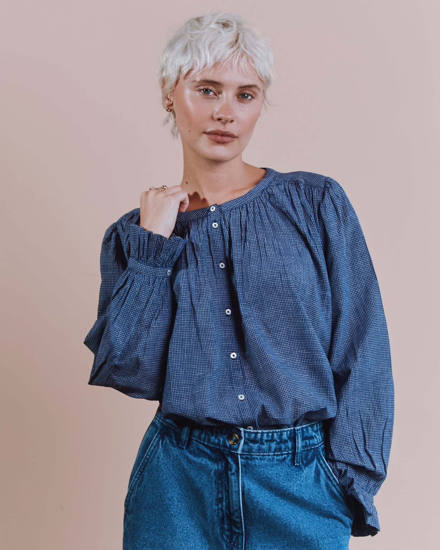 Blouse - Khadi carreaux marine