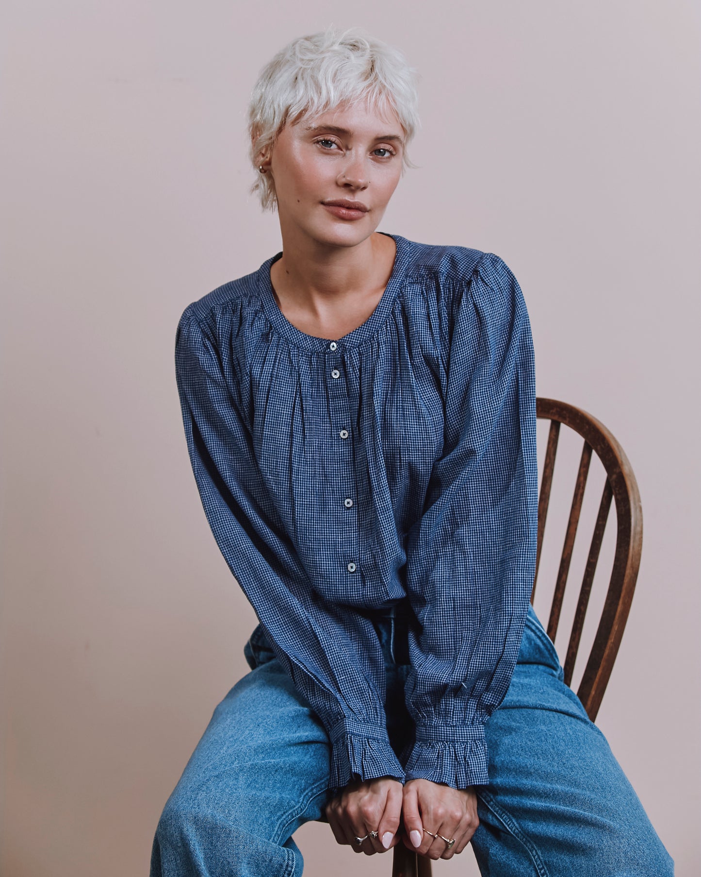 Blouse - Khadi carreaux marine
