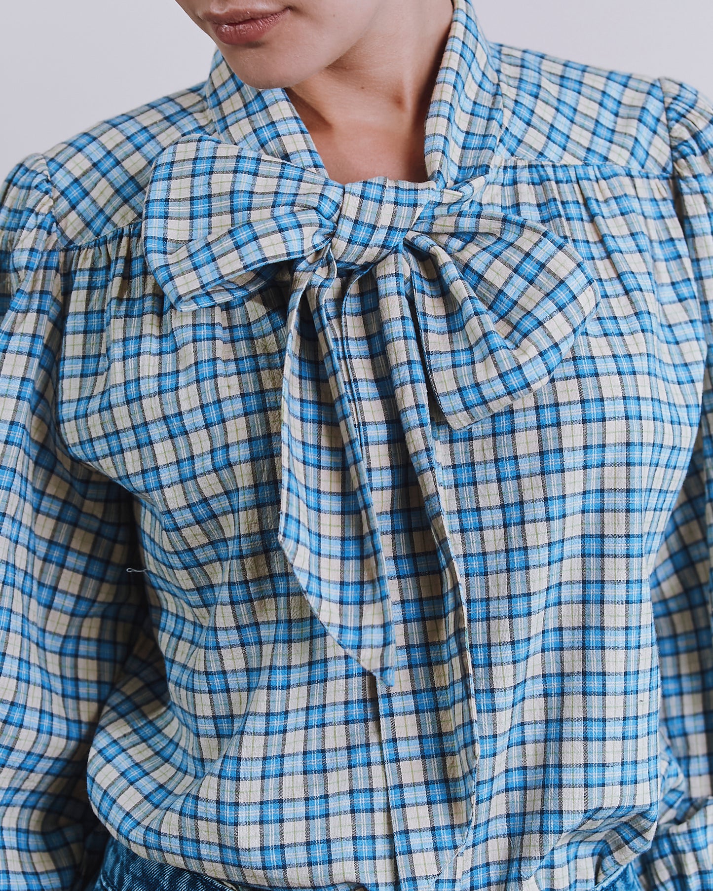 Blouse - Carreaux bleu et beige