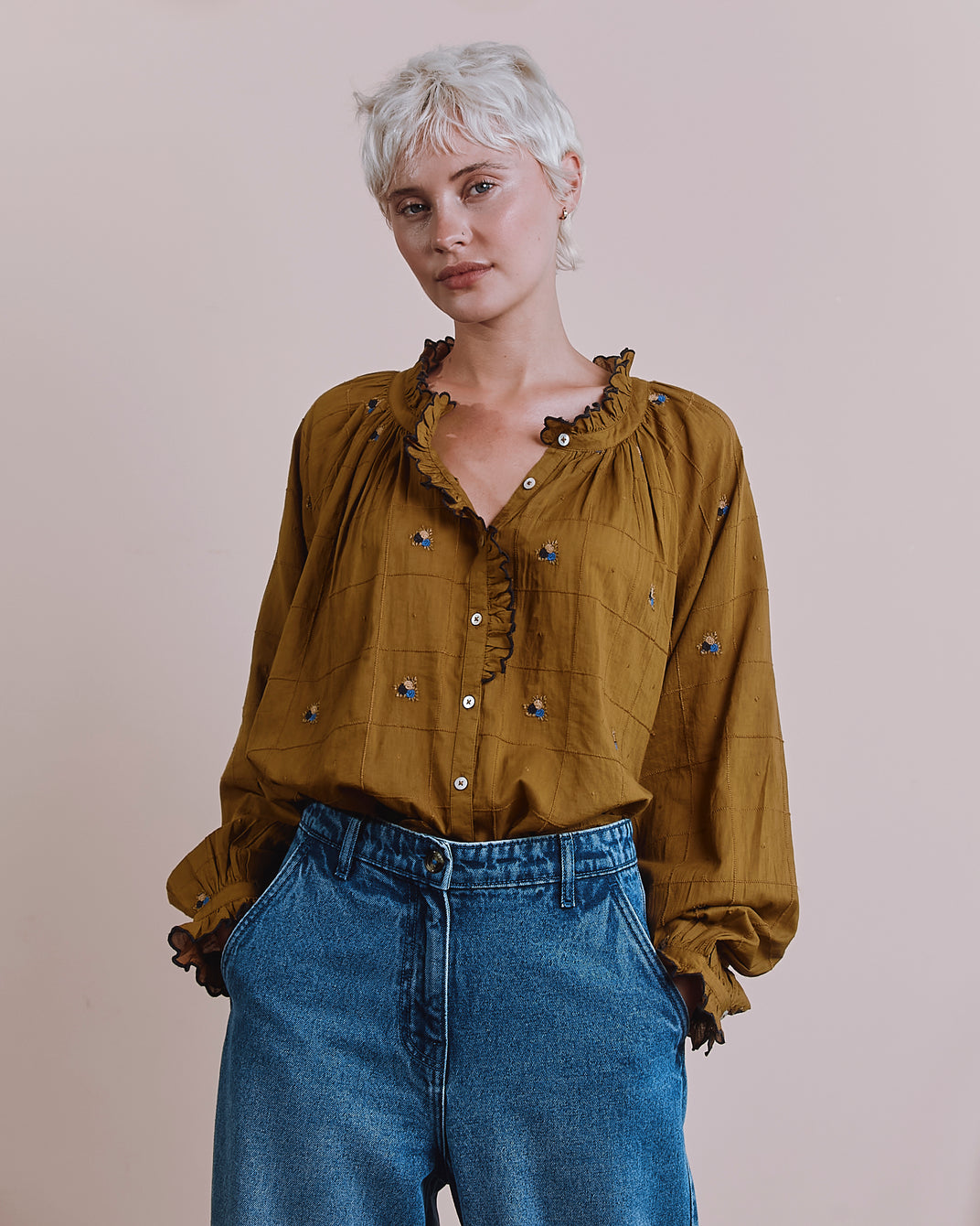Blouse - Vintage brodée olive