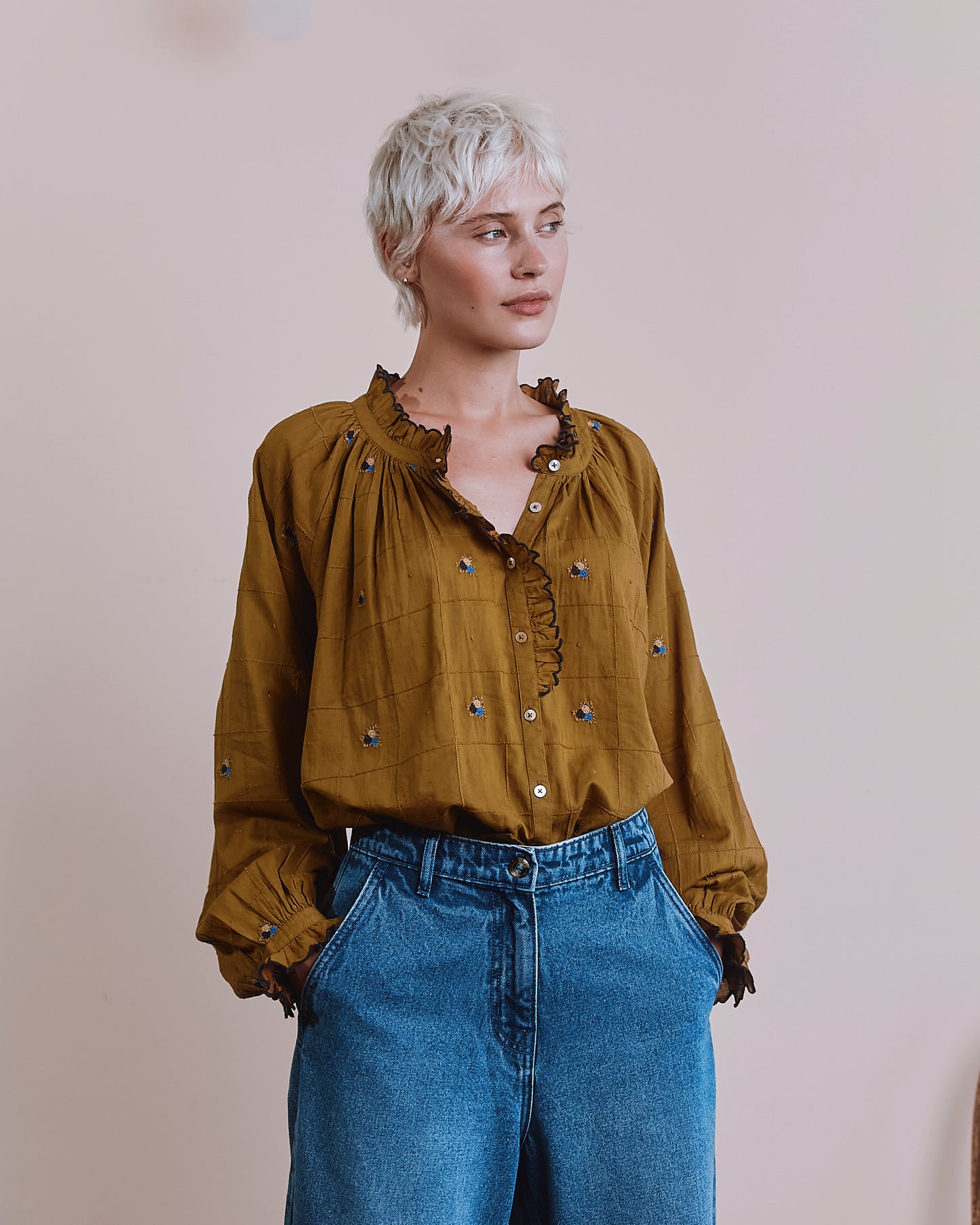 Blouse - Vintage brodée olive