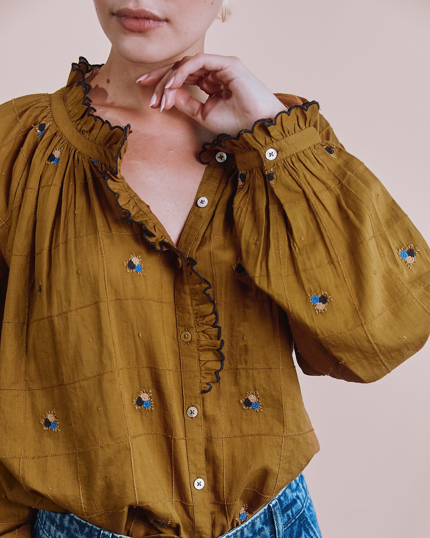 Blouse - Vintage brodée olive