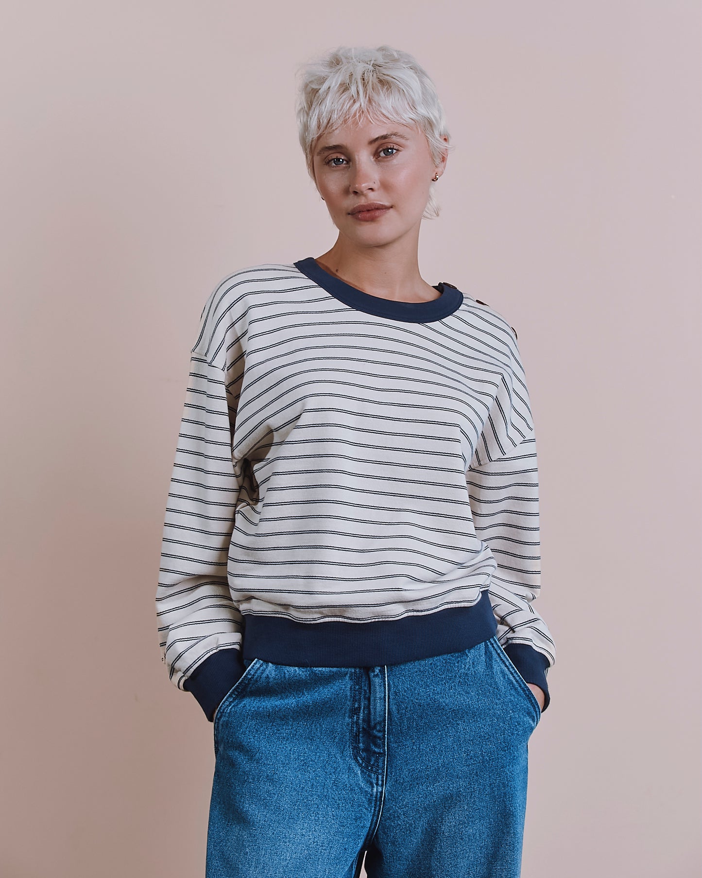 Sweat - Rayé marine et écru