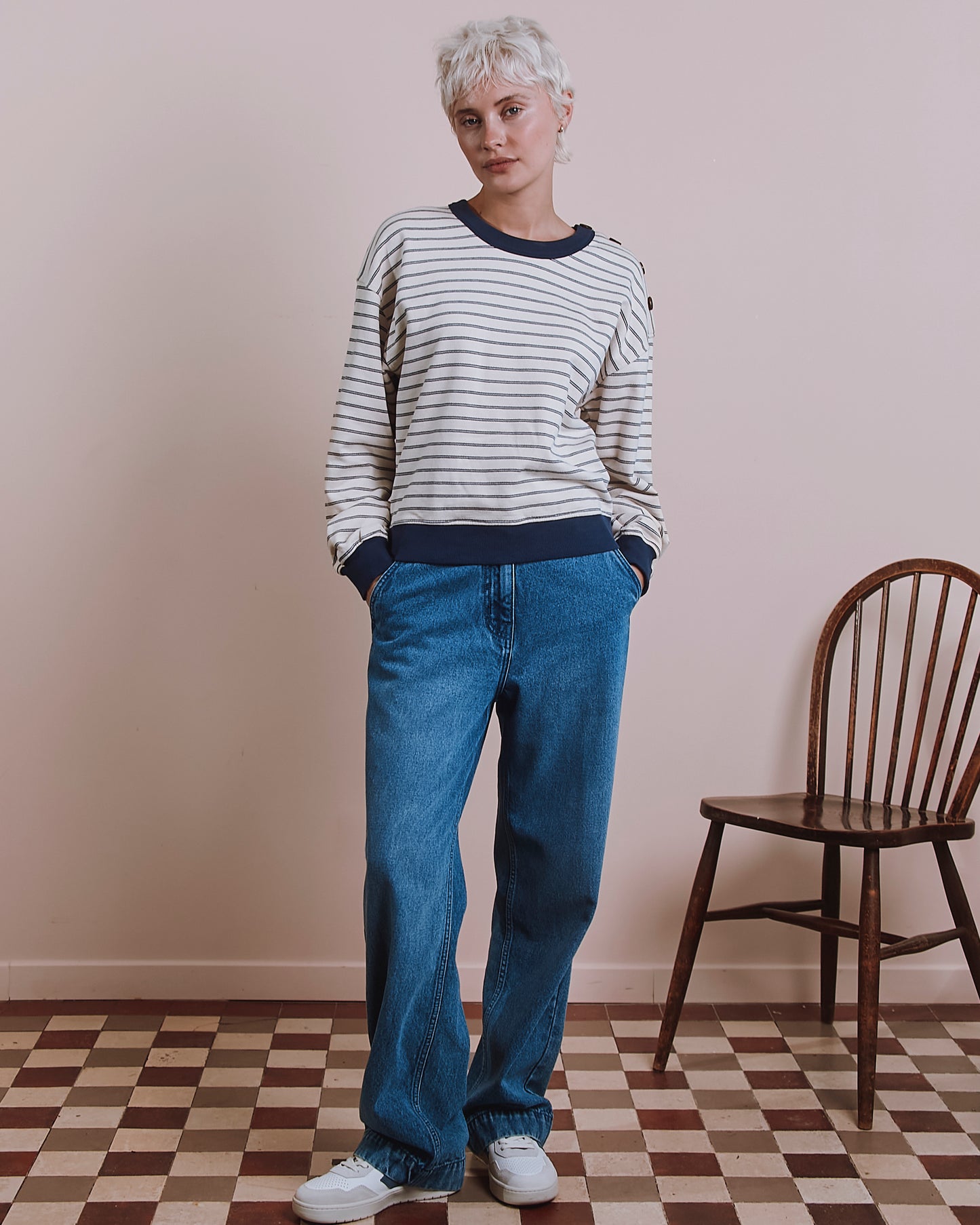 Sweat - Rayé marine et écru