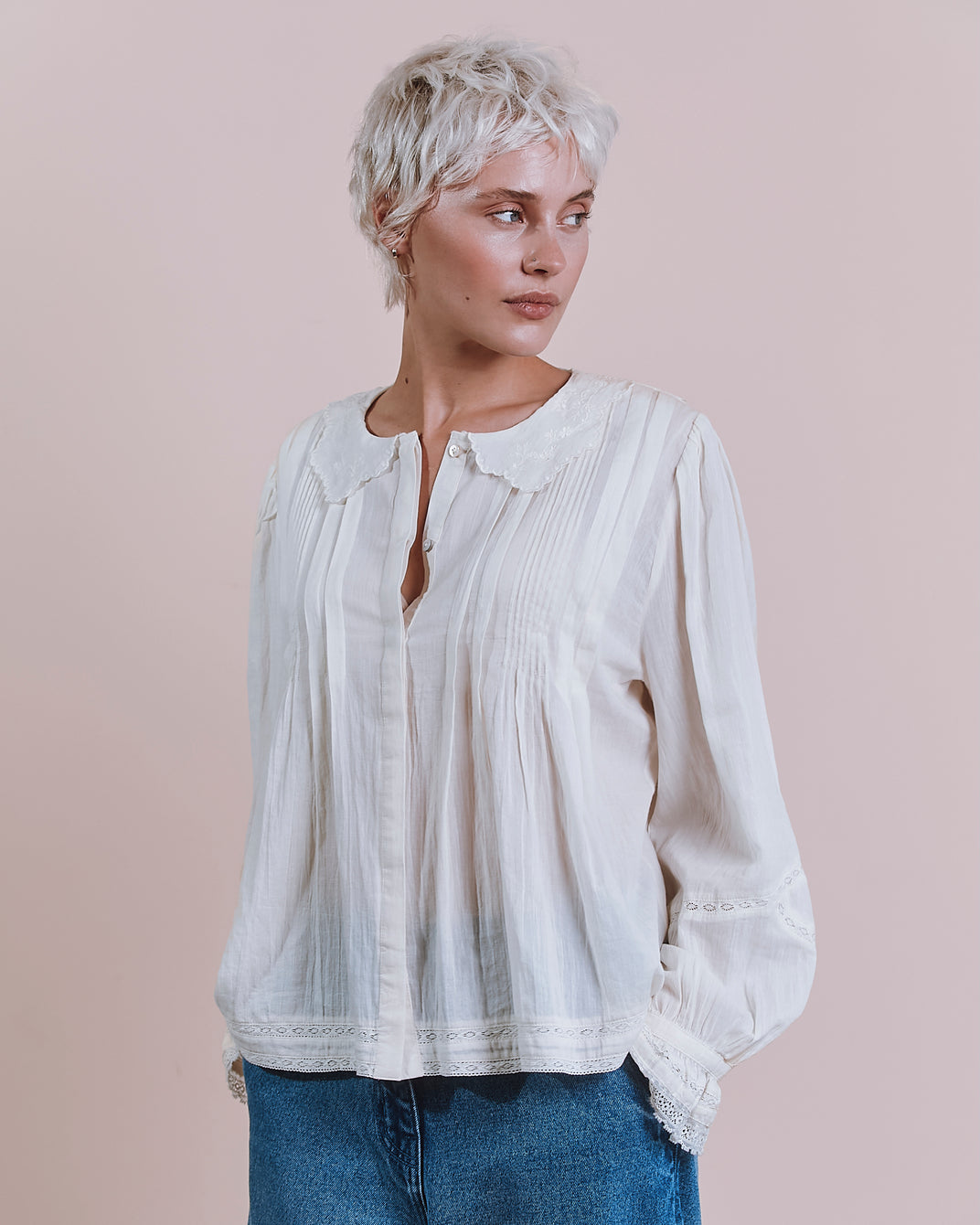 Blouse - Dentelle col brodé écru