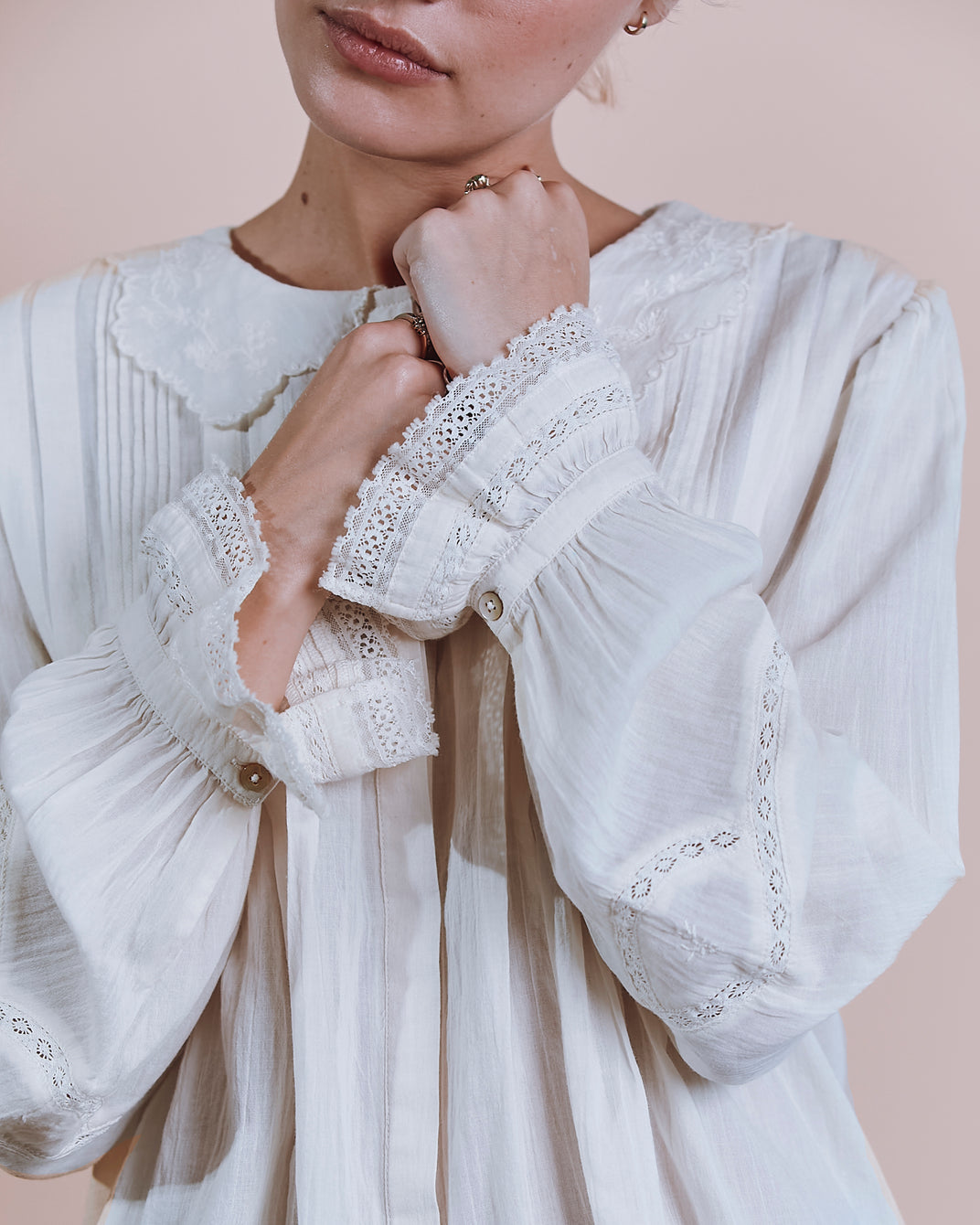 Blouse - Dentelle col brodé écru