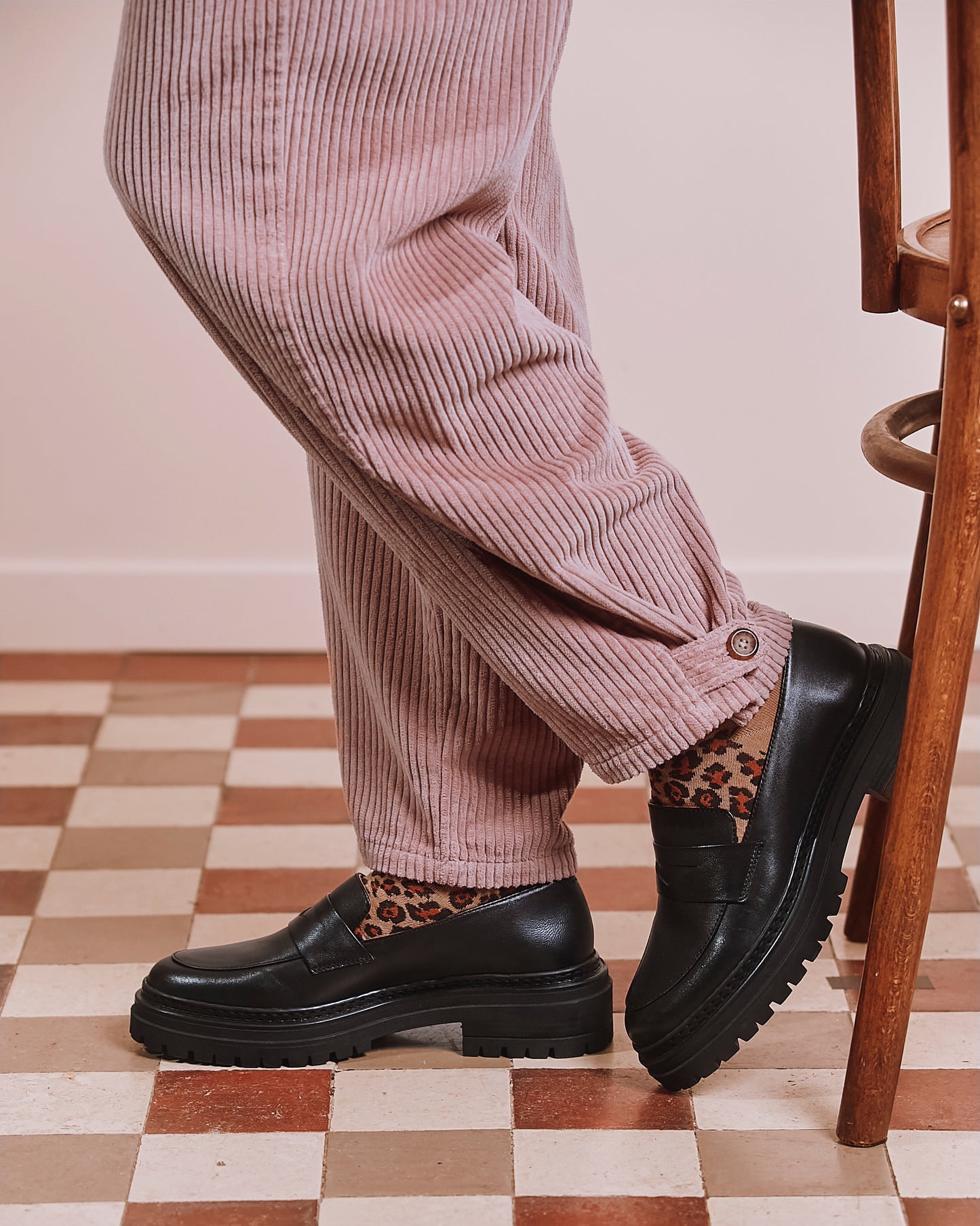 Pantalon jogger - Velours cotelé vieux rose