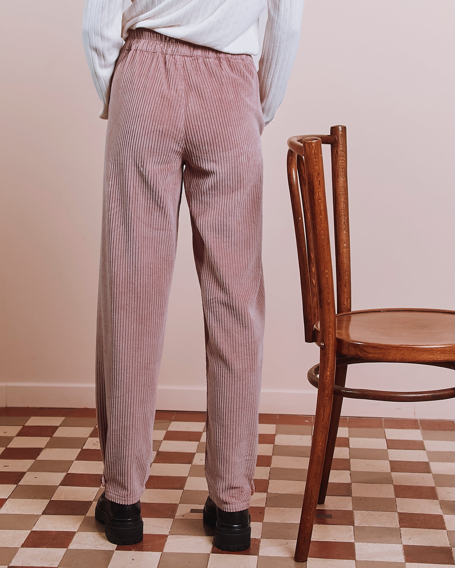 Pantalon jogger - Velours cotelé vieux rose