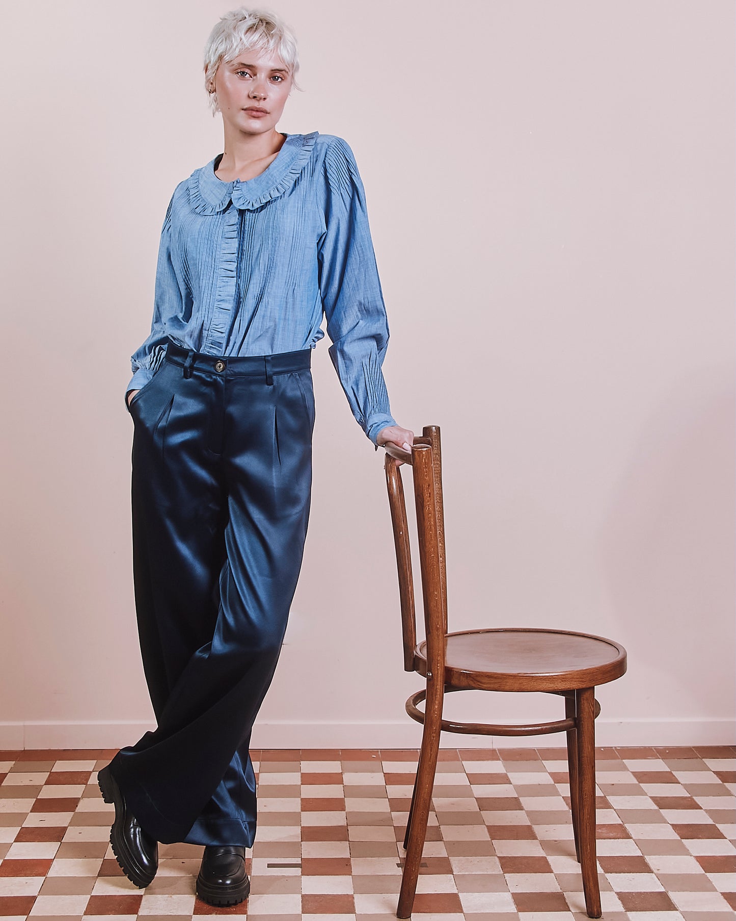 Blouse - Plissée bleu chambray