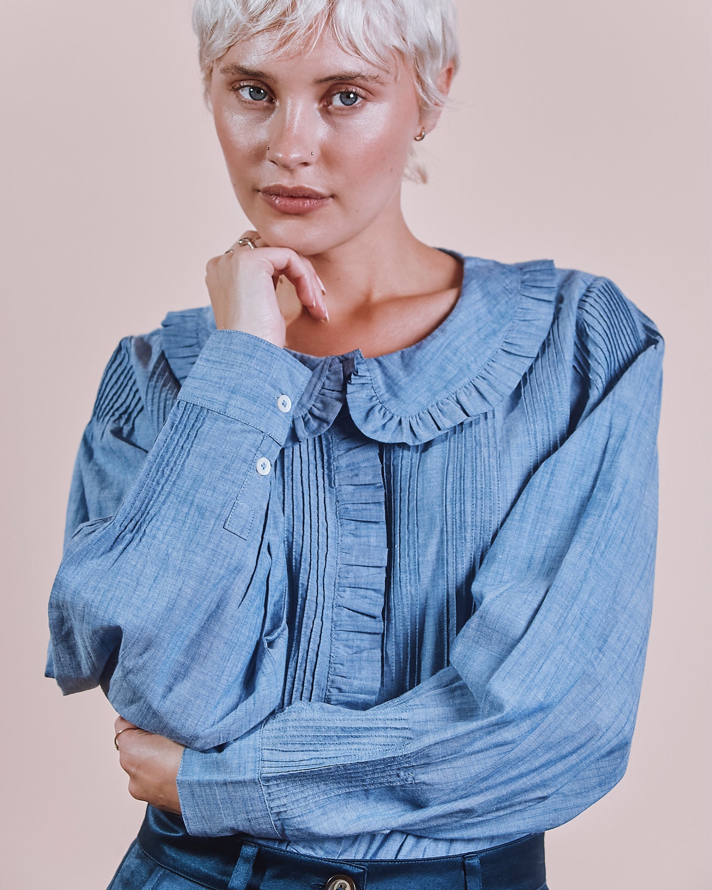 Blouse - Plissée bleu chambray