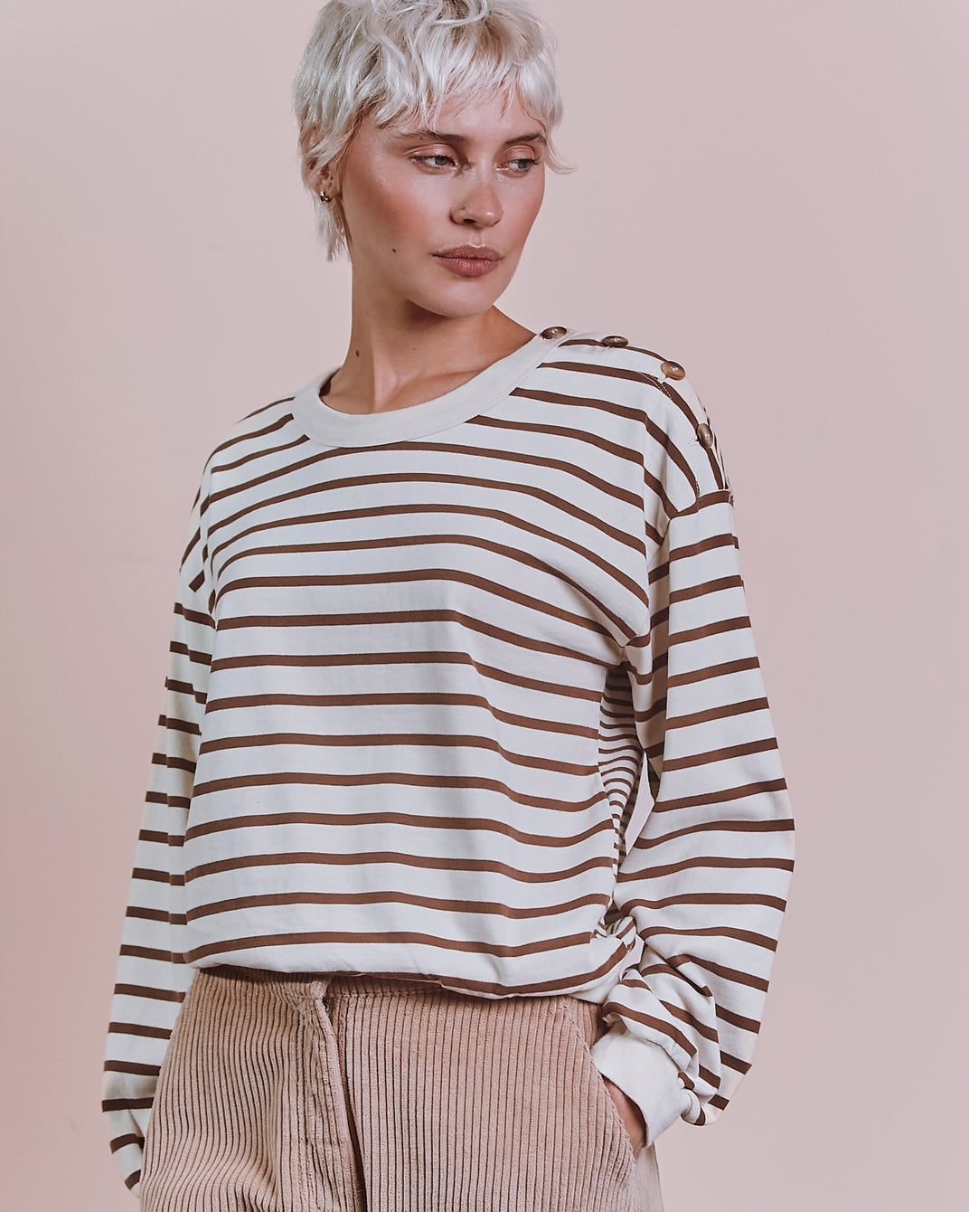 Sweat - Rayé marron et écru