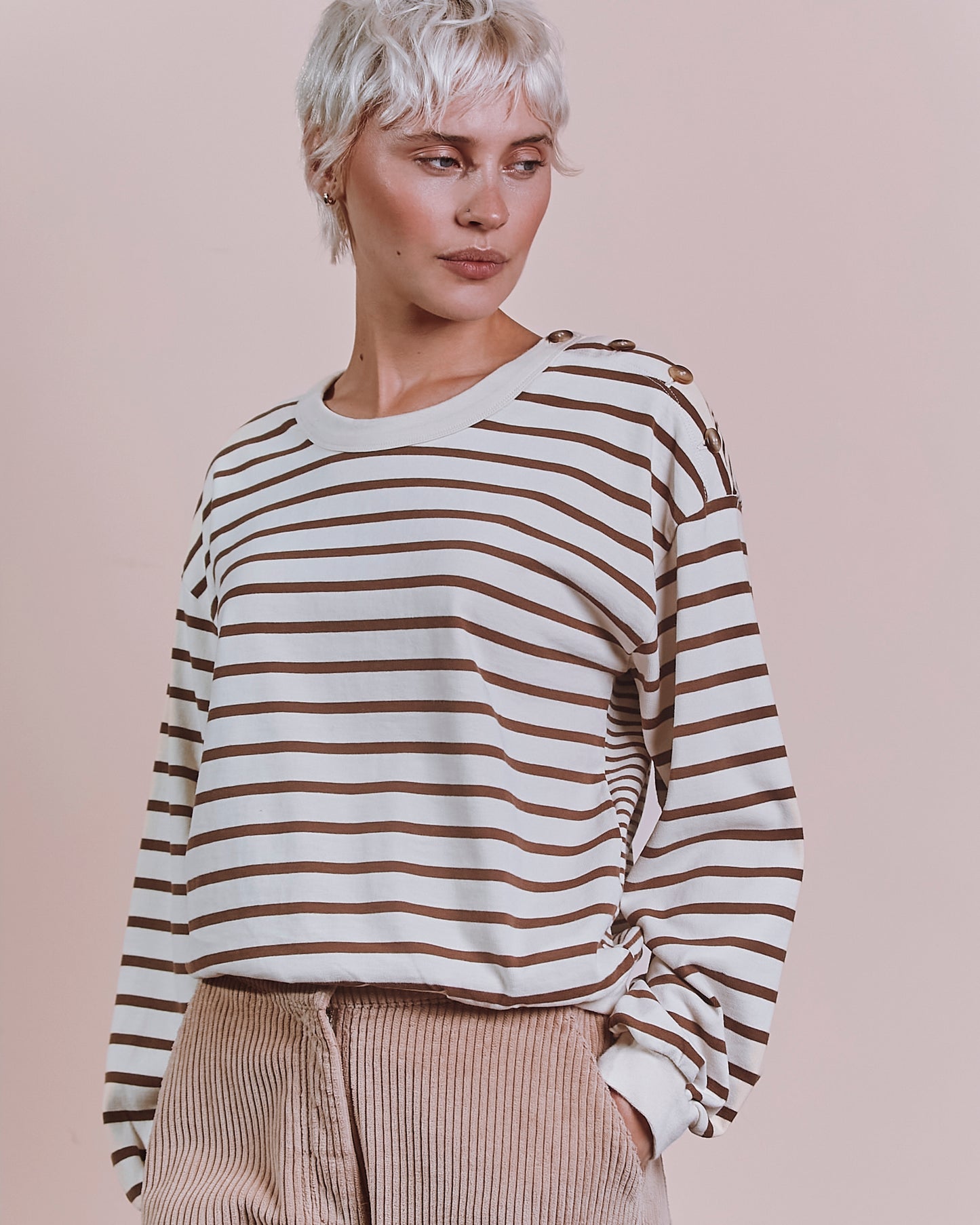 Sweat - Rayé marron et écru