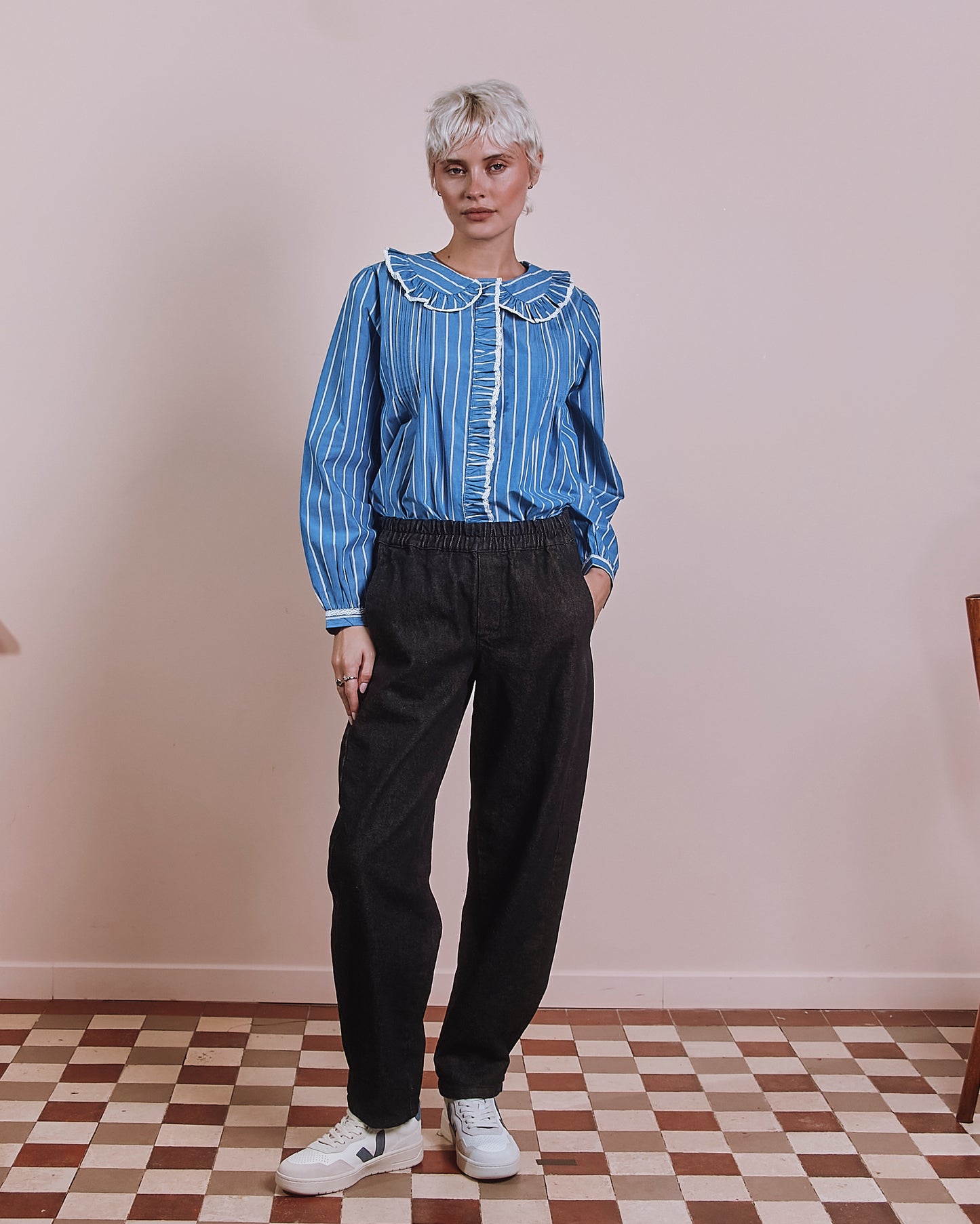 Blouse - Plissée rayures bleu