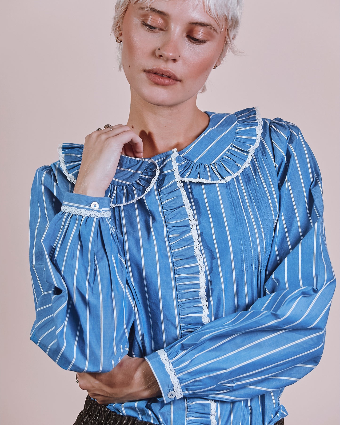 Blouse - Plissée rayures bleu