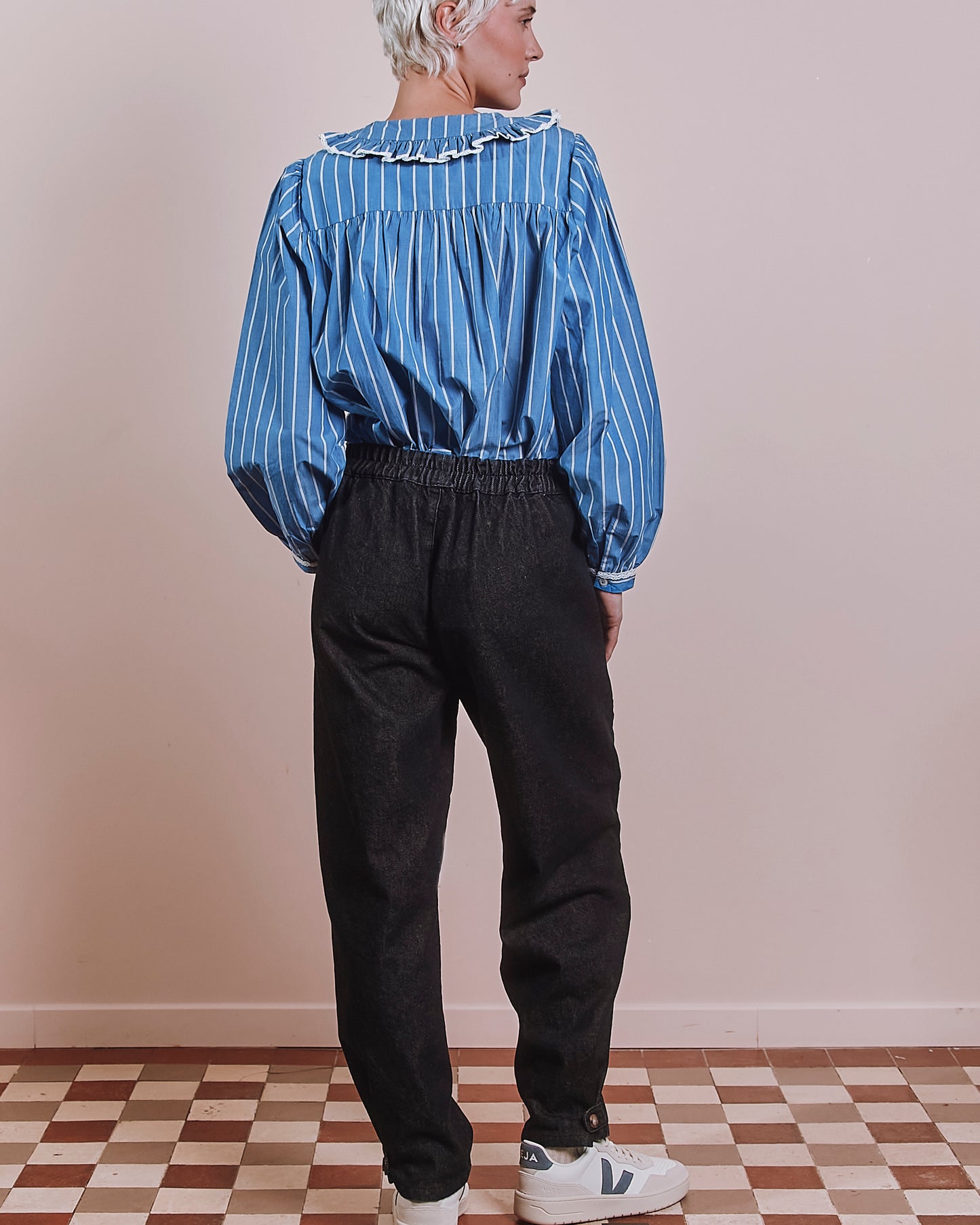 Blouse - Plissée rayures bleu