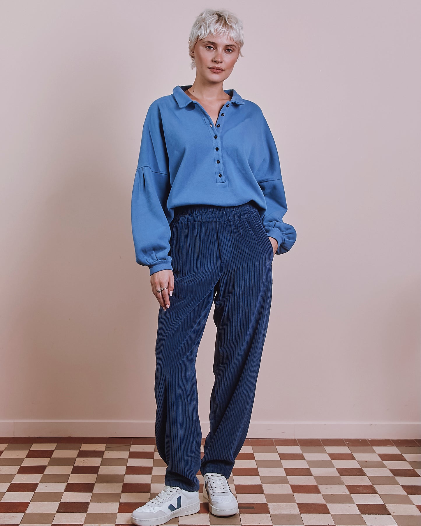 Pantalon jogger - Velours cotelé bleu