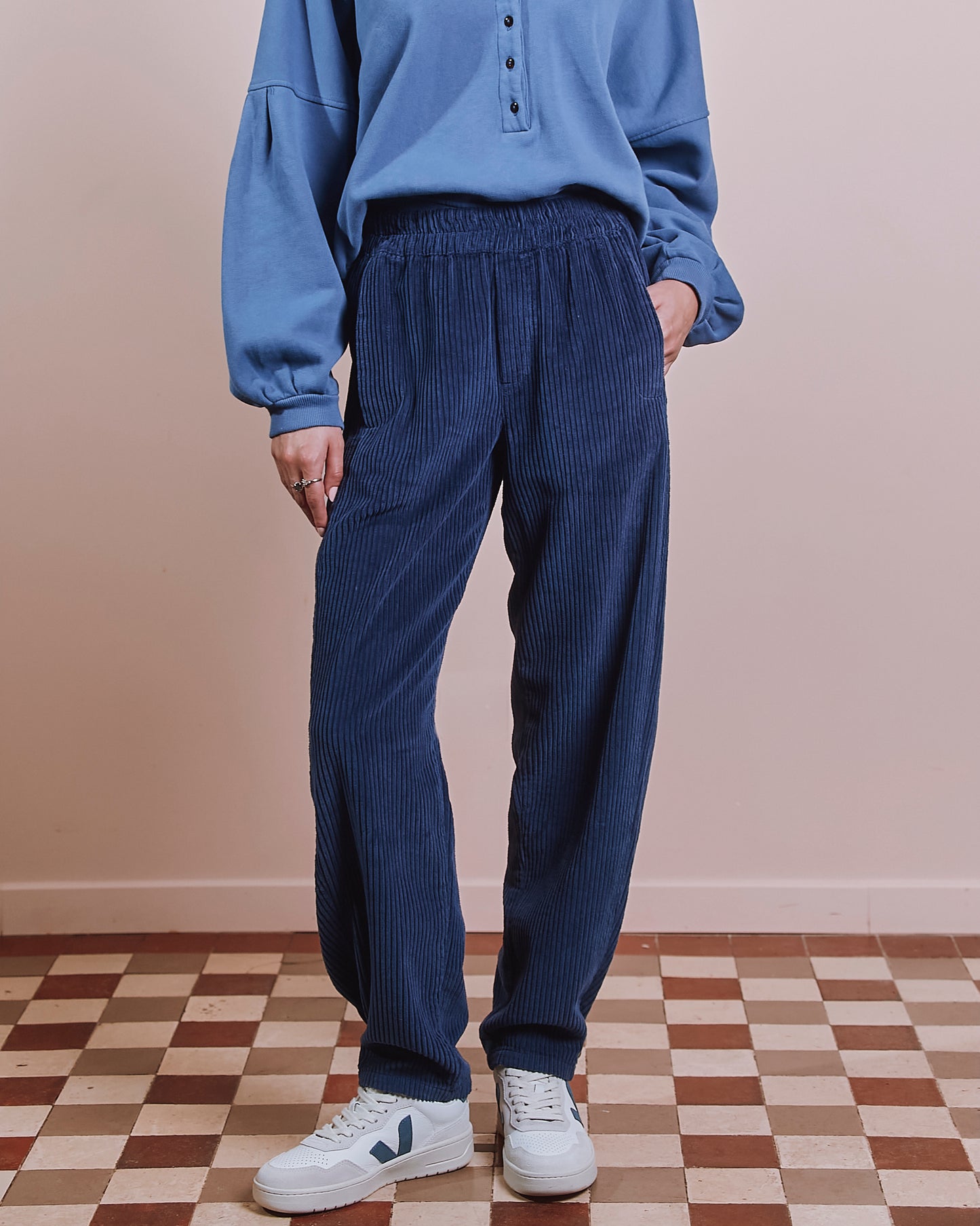 Pantalon jogger - Velours cotelé bleu