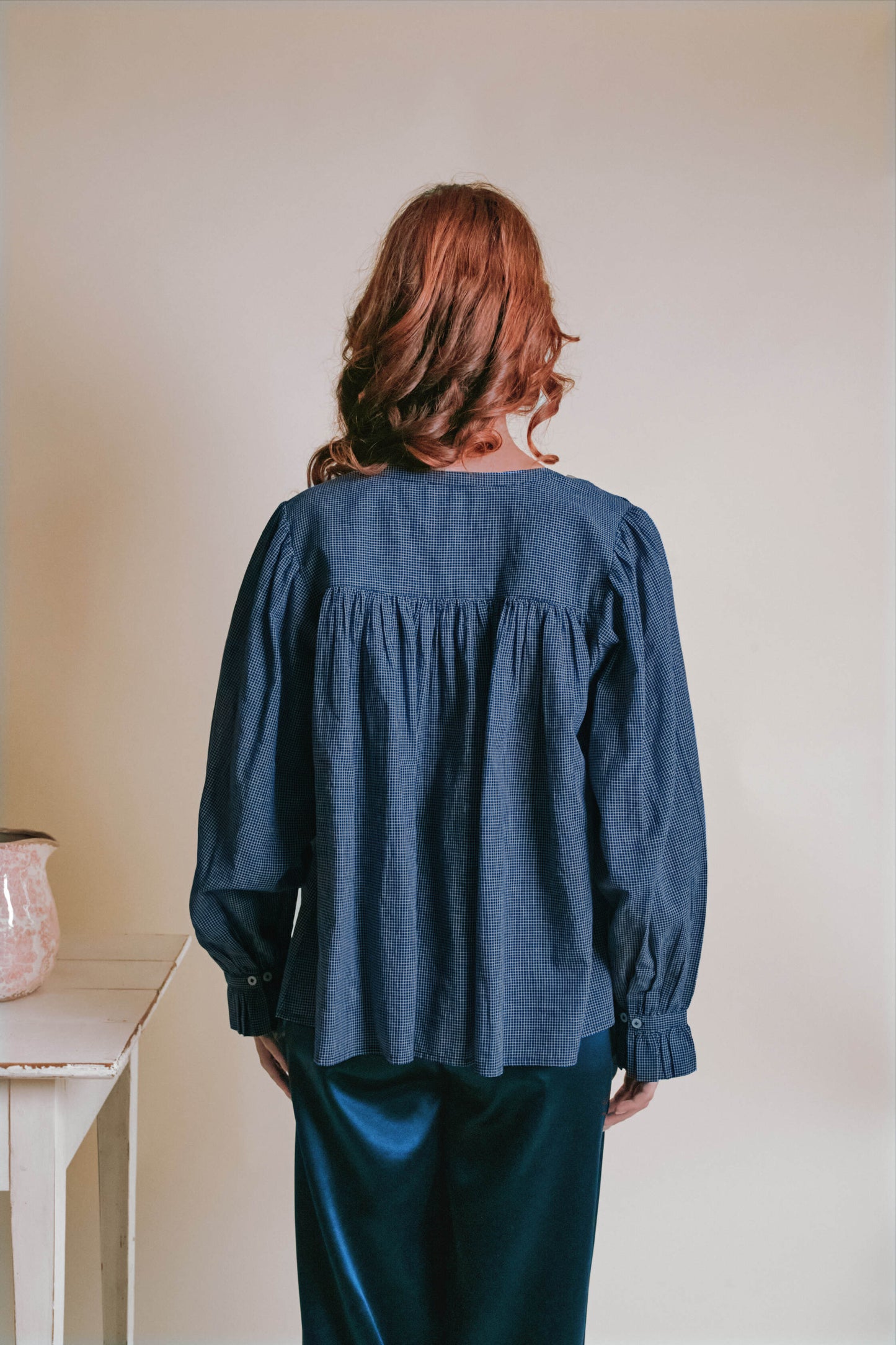 Blouse - Khadi carreaux marine