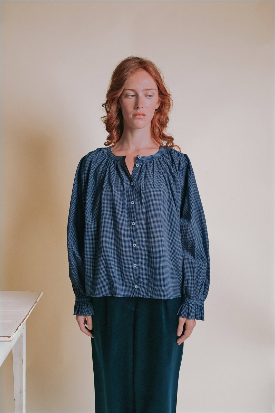Blouse - Khadi carreaux marine