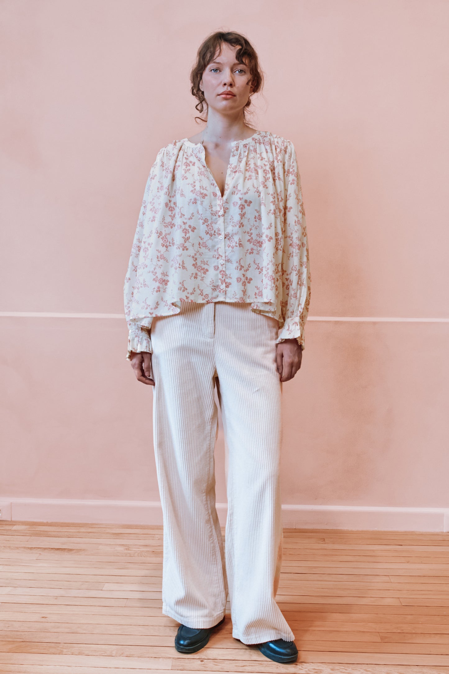 Blouse - Fleurie écru et rose
