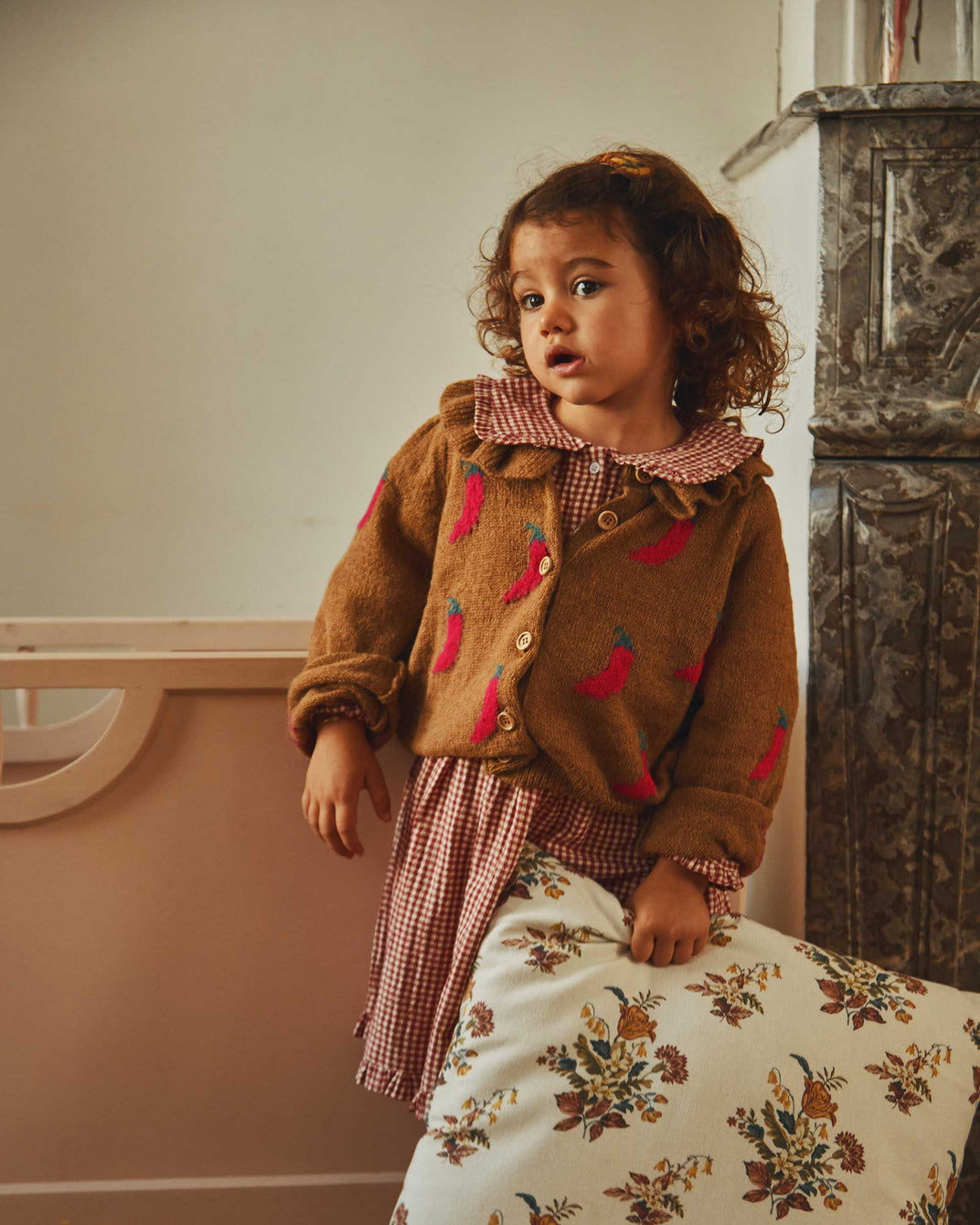 Cardigan fille collerette piment marron