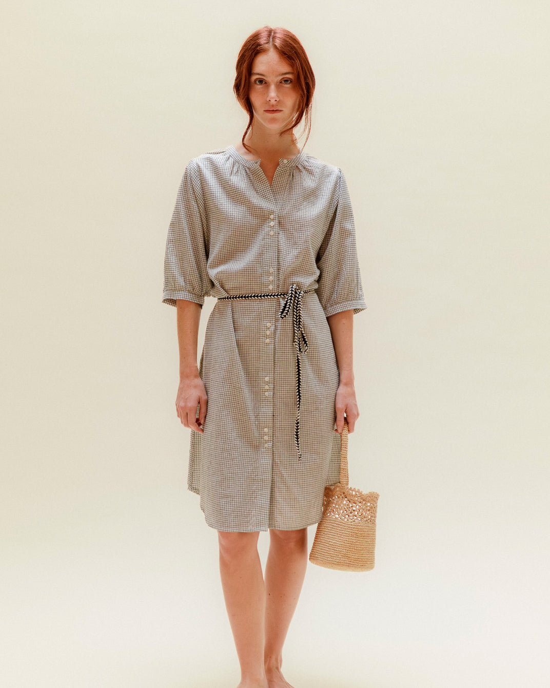 Robe - Chemisier khadi de coton carreaux noir