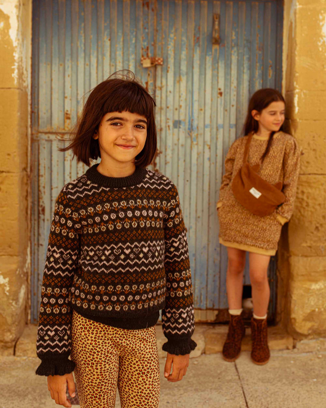 Pull fille jacquard bitume