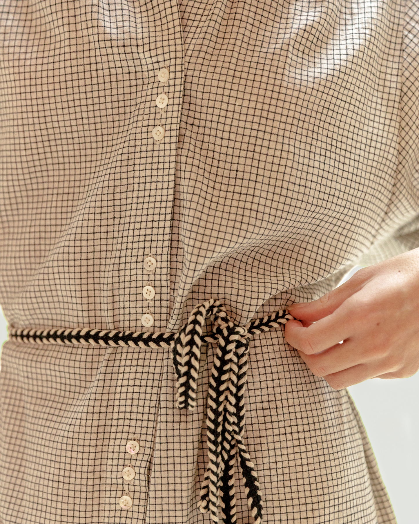 Robe chemisier khadi de coton carreaux noir