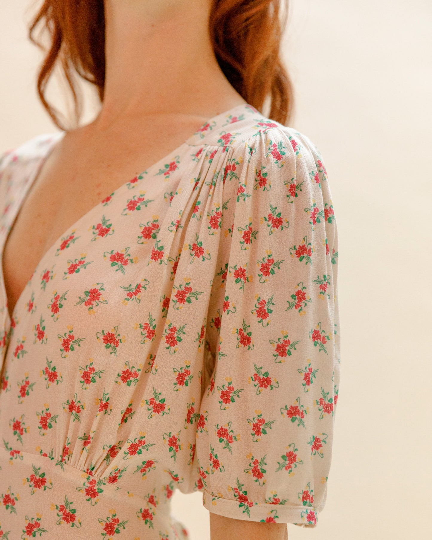 Robe chemisier - à fleurs beige