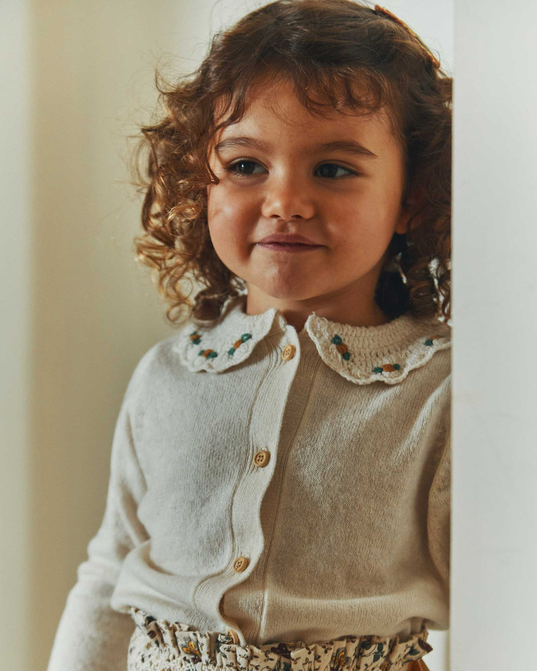 Cardigan col crochet merinos écru