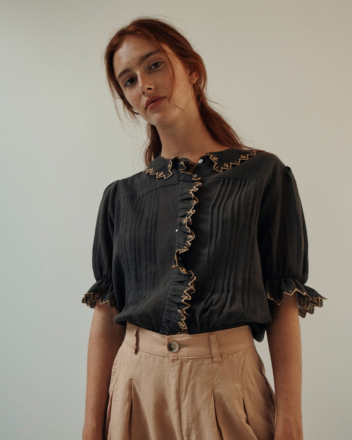 Pantalon - palazzo lin et coton beige