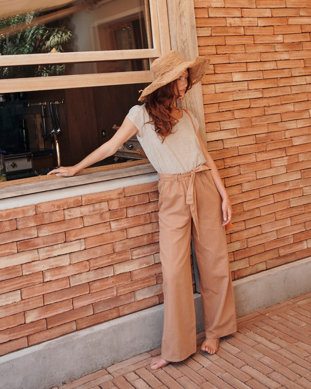 Honey linen and cotton knotted pants