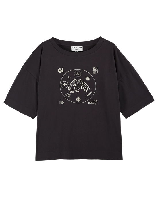 emile et ida T-shirt oversize léopard coton bio charbon