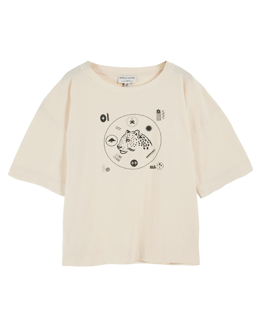 Oversized leopard t-shirt in organic cotton cream