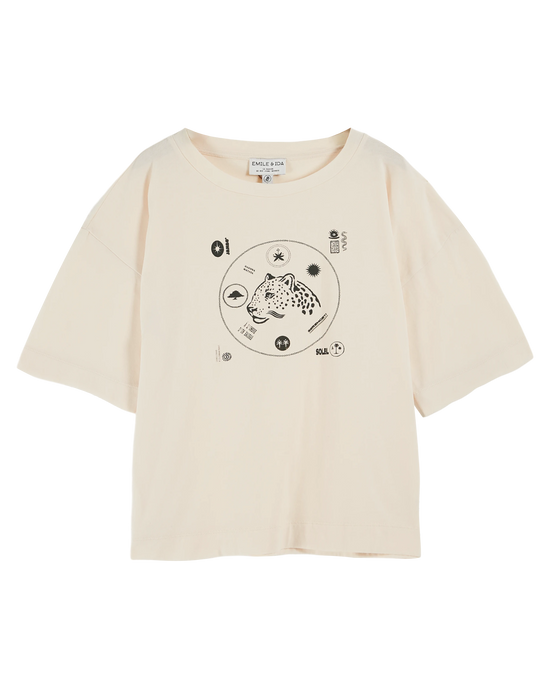 emile et ida T-shirt oversize léopard coton bio crème