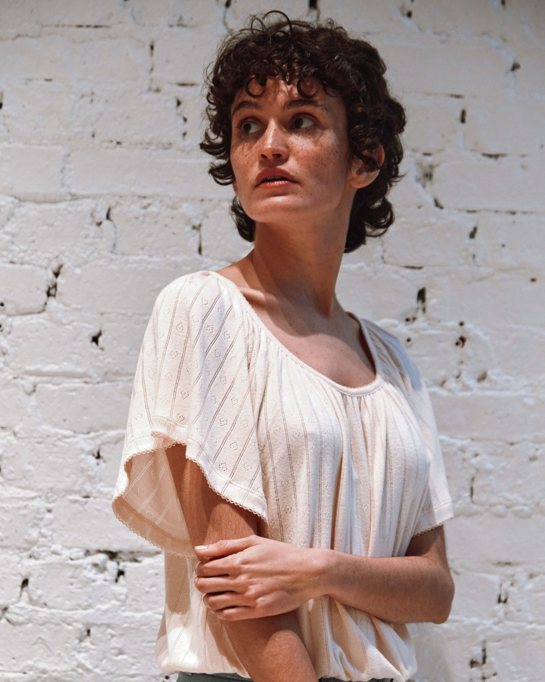 Cream modal pointelle top