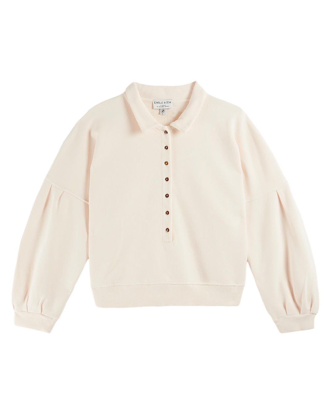 Cream organic cotton button-down sweatshirt