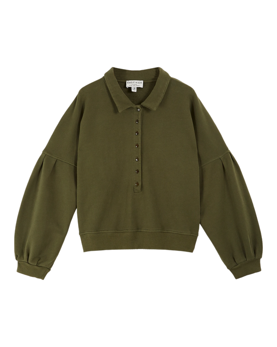 emile et ida Sweat boutonné coton bio kaki