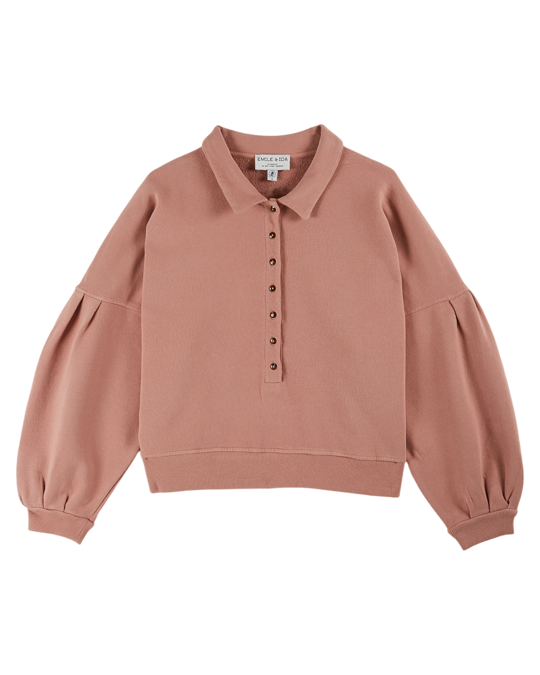 Organic cotton button-down sweatshirt in terracotta