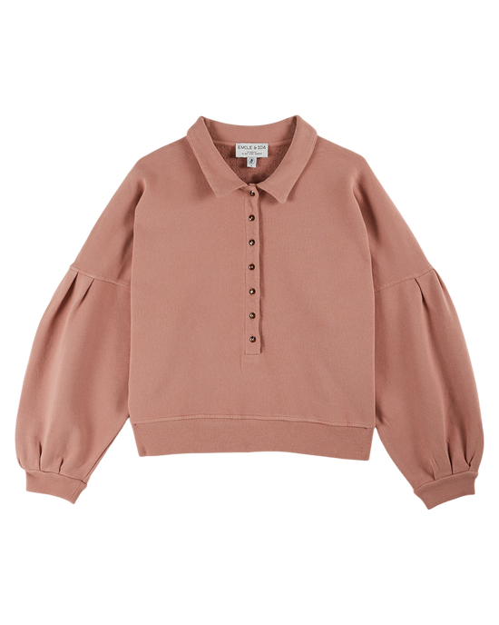 emile et ida Sweat boutonné coton bio terracotta